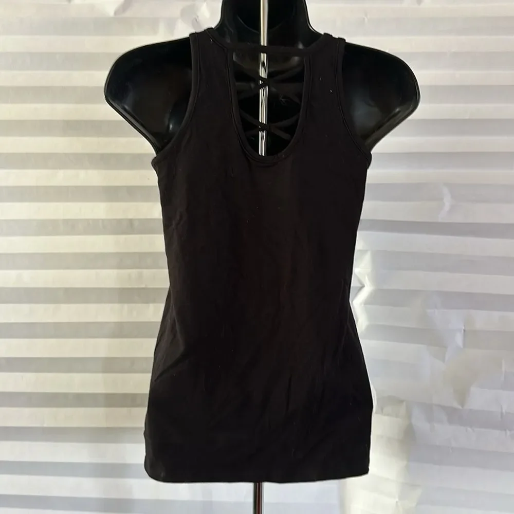 Old Navy Girls Black Fitted Tank Top Size XL (14-16) Sleeveless Cotton Blend